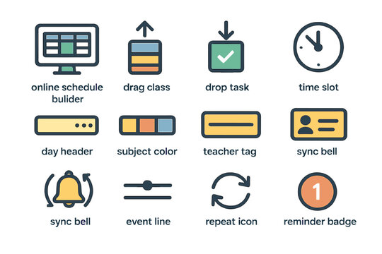 Colorful icon set for online schedule and task management tools