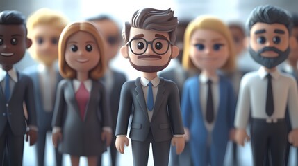 Business character team lineup in 3D, ready for presentation slide