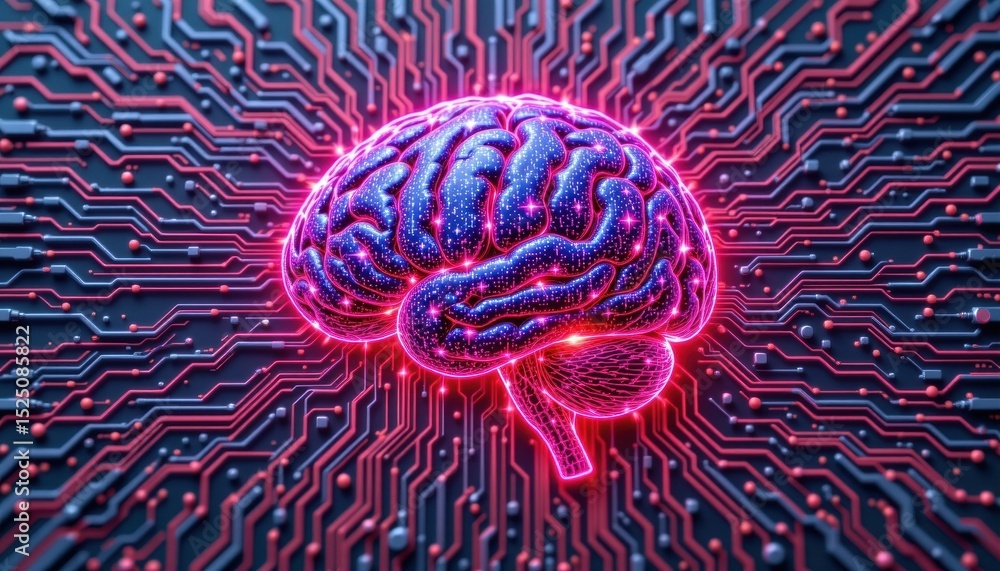Aufkleber a glowing human brain is displayed on a circuit board, symbolizing artificial intelligence and techn