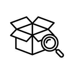 Open Box with Magnifying Glass Icon Illustration