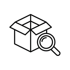 Open Box with Magnifying Glass Icon Illustration
