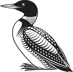 Elegant black and white loon bird illustration