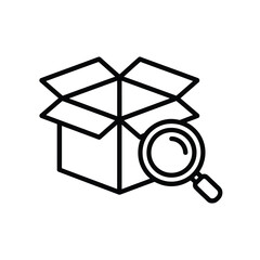 Open Box with Magnifying Glass Icon Illustration