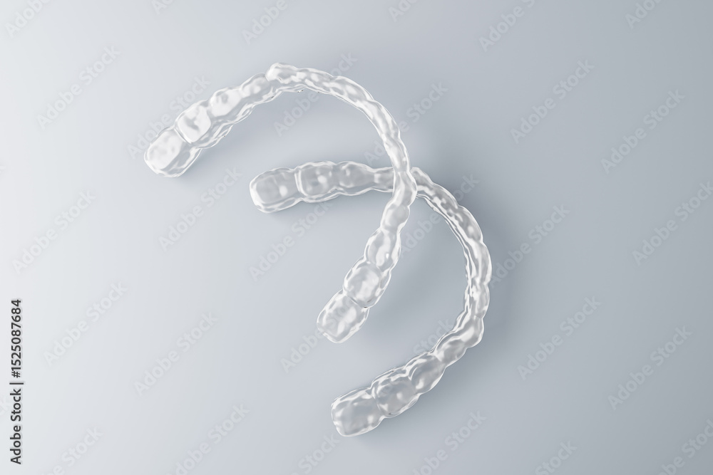 Poster transparent dental aligners on light gradient background for modern orthodontic medicine concept, is