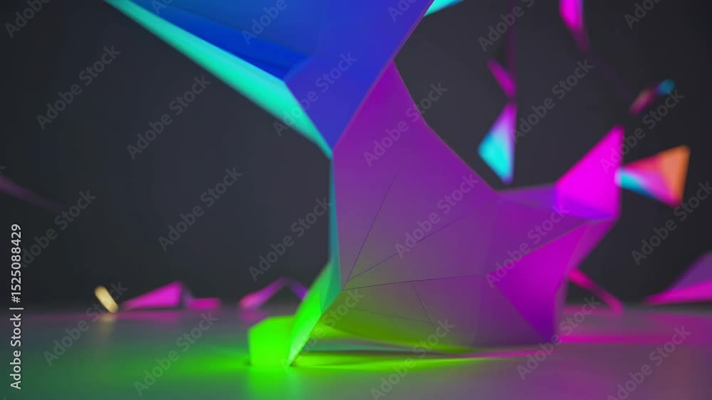 Poster Creative light display featuring geometric shapes and colors in an artistic setting at night
