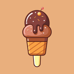 Delicious chocolate ice cream vector art illustration.