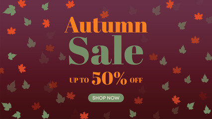 Fototapeta premium Autumn Sale Banner with Rich Burgundy Background and Orange Leaves, Ideal for Stylish Promotions