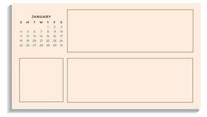Minimalist January 2026 Calendar with Notes — Printable .Digital Planner Template