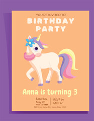 Cute Unicorn Birthday Party Invitation for Kids – Editable Template