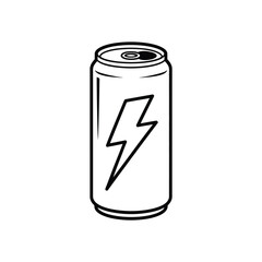 Energy drink can with lightning bolt vector illustration in black and white