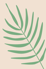 Botanical drawing tropical leaf on beige background in abstract doodle form art design for posters, wallpapers and home decor. Vector illustration.
