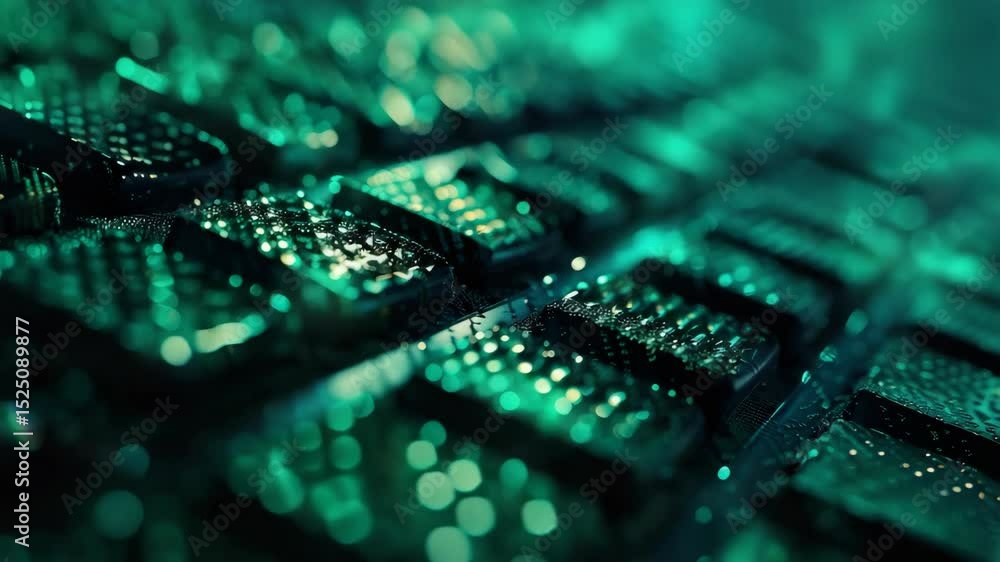 Poster high-tech computer hardware on a green circuit board.