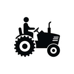 Black and white silhouette of a person driving a tractor vehicle