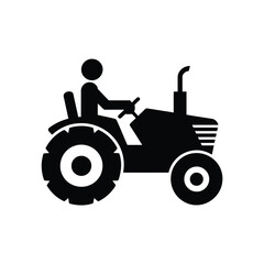 Black and white silhouette of a person driving a tractor