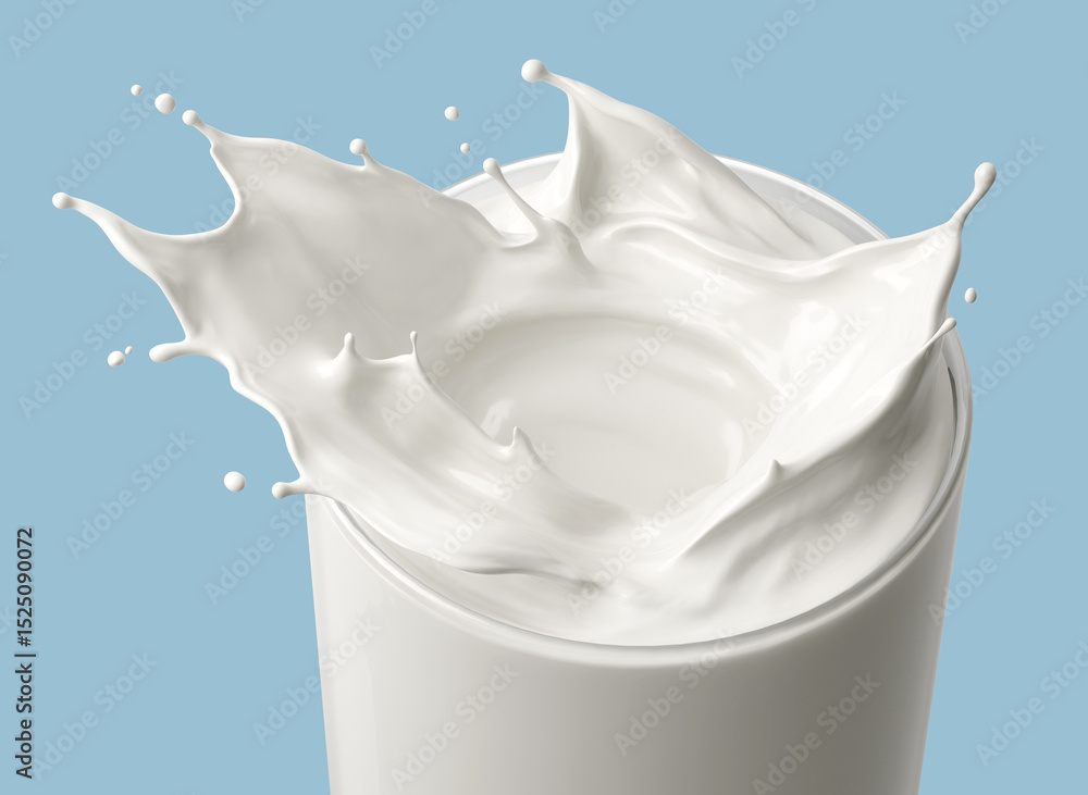 Poster splash of milk in the glass and pouring isolated on background with clipping path,3d rendering