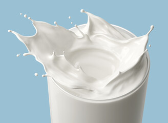splash of milk in the glass and pouring isolated on background with clipping path,3d rendering