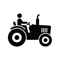 Tractor icon with driver silhouette for agriculture and farming themes vector illustration