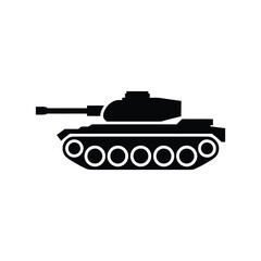 Simple Black and White Vector Graphic of a Military Tank