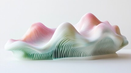 Abstract 3D sculpted form with layered, colorful texture