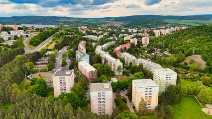 Original prefabricated houses on a housing estate from the communist era in Eastern Europe after...