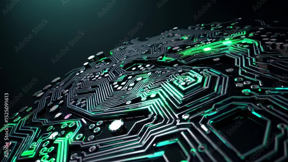 Aufkleber Circuit board design displays vibrant green patterns and intricate details in a creative tech environment