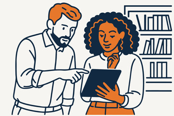 Business people working on digital tablet, vector illustration