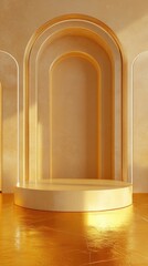 3D Gold podium with stage product display. Minimal scene for mockup products, stage showcase, promotion display.