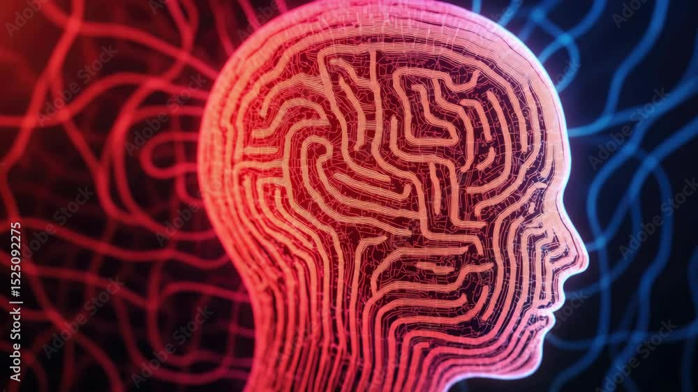 Poster 3d artwork of a human brain with intricate neural patterns, representing thought and creativity. use