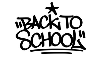 Graffiti tag “Back to School” in bold black letters on transparent background. Urban street art style with youthful energy, perfect for education and creative projects.
