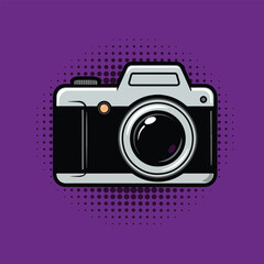 Fototapeta premium camera pop art icon with vibrant purple halftone background
