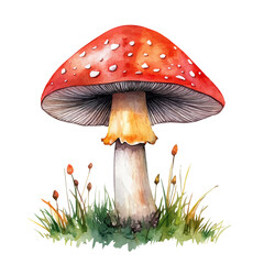 My Watercolor illustration, illustration red mushroom painting isolated on a white background, illustration, AI painting design, vector illustration set, eps format	