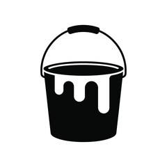 Paint Bucket Icon with Dripping Paint Black and White Illustration