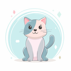 Obraz premium Adorable cartoon cat illustration with a cute face and sitting pose on a white background