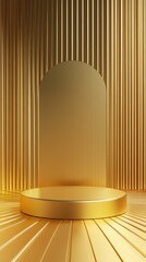 3D Gold podium with stage product display. Minimal scene for mockup products, stage showcase, promotion display.