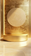 3D Gold podium with stage product display. Minimal scene for mockup products, stage showcase, promotion display.
