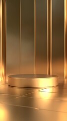 3D Gold podium with stage product display. Minimal scene for mockup products, stage showcase, promotion display.