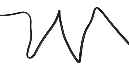 Black electric wire cable isolated on a transparent background. Completely in focus. Full depth of field. PNG.