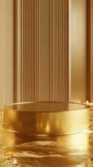 3D Gold podium with stage product display. Minimal scene for mockup products, stage showcase, promotion display.