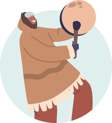 Eskimo man dancing with tambourine