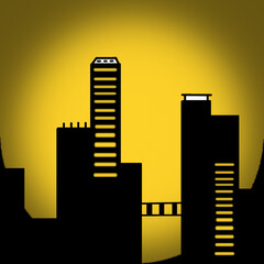 sunset over city illustration art