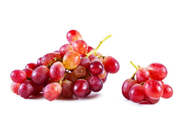 Bunch of red juicy grapes isolated on white background.