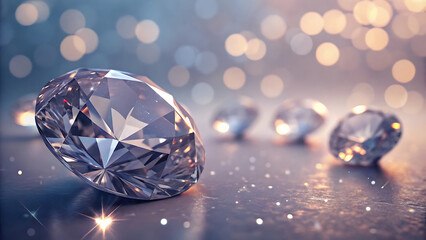Fototapeta premium Sparkling Diamond Gemstones on a Softly Lit Reflective Surface for Elegant Background Design