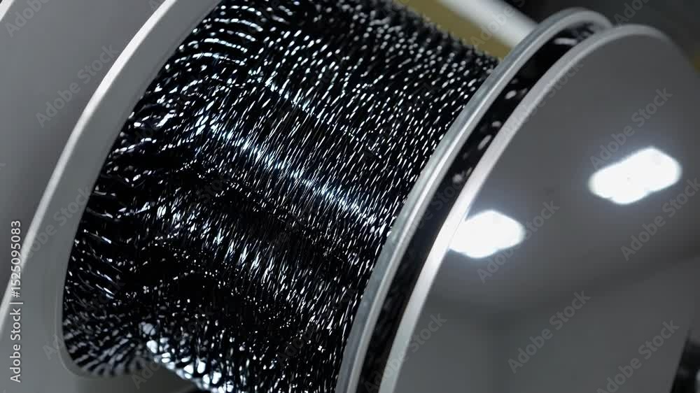 Aufkleber Close-up view of intricate wire coil being produced in a factory setting at afternoon