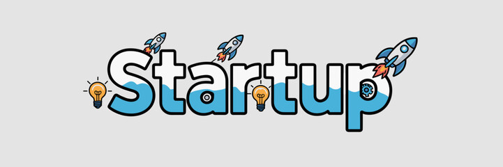 Obraz premium startup logo with rockets gears and light bulbs – perfect for technology branding, innovation, and new business ventures