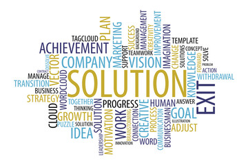 word cloud template Design on black background .Concept of Solution.