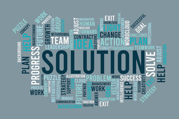 word cloud template Design on black background .Concept of Solution.