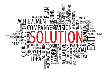 word cloud template Design on black background .Concept of Solution.