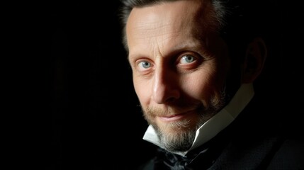 Obraz premium Close-up portrait of a man in antique style attire.