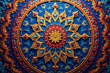Fototapeta premium Circular pattern featuring a blend of Islamic star, Chinese cloud, and Indian paisley elements , cloud, white, arabic