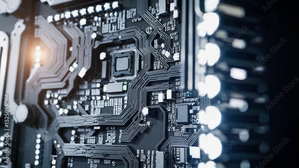 Poster explore intricate details of a modern circuit board with advanced technology components
